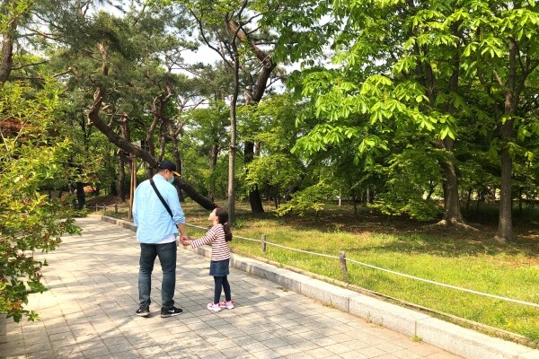 숲 활동하는 가족 모습