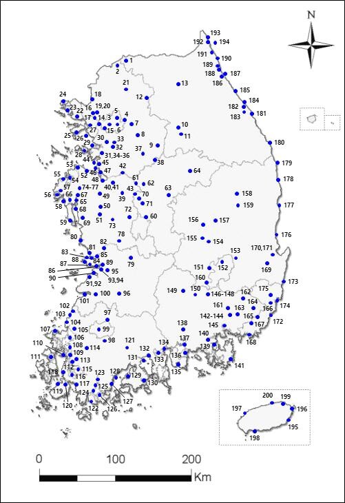 겨울철새 도래 지점 200개소