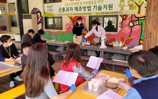 담양곤충박물관에서 김현진 연구사가 곤충과자 제조방법을 시연하고 있다