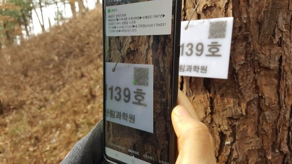 QR코드를 이용한 시험림 조사 모습