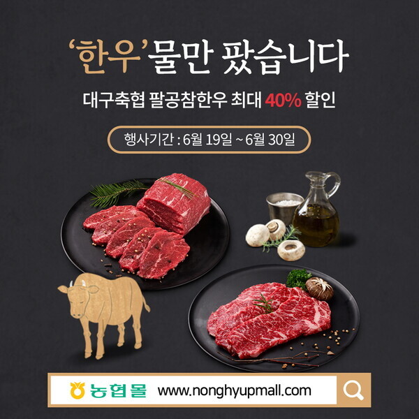 농협경제지주는 오는 30일까지 농협몰에서 '한우 특별할인기획전'을 열고 1++등급 팔공참한우 ▲등심 ▲안심 ▲채끝 등을 정상가 대비 최대 40% 할인 판매한다.(농협 제공)