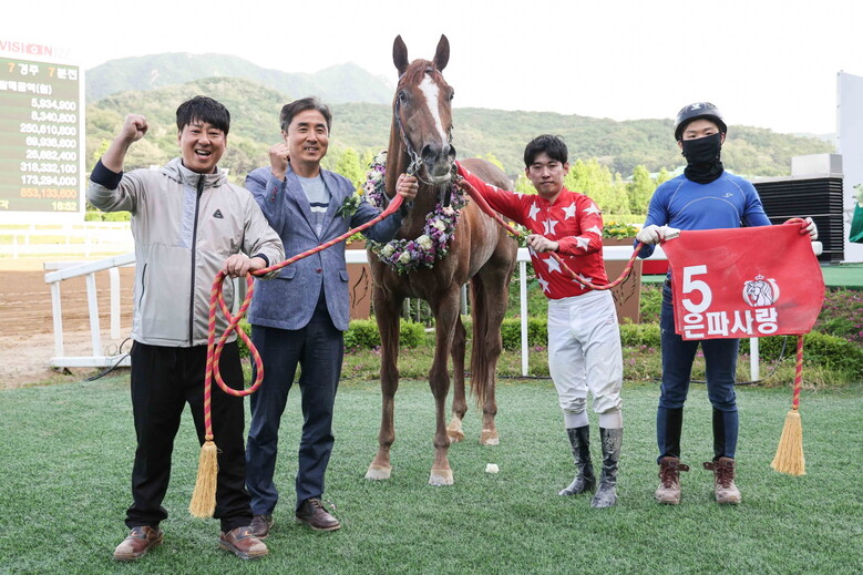 제27회 코리안더비에서 ‘은파사랑이 우승했다.(한국마사회 제공)