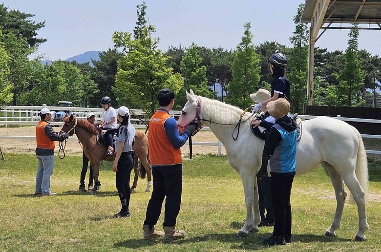 렛츠런파크 부산경남 재활 승마 모습(한국마사회 제공)