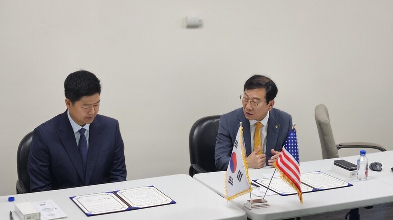 해썹인증원 한상배 원장이 SEOUL Trading USA와의 업무협약식에서 인사말을 전하고 있다.