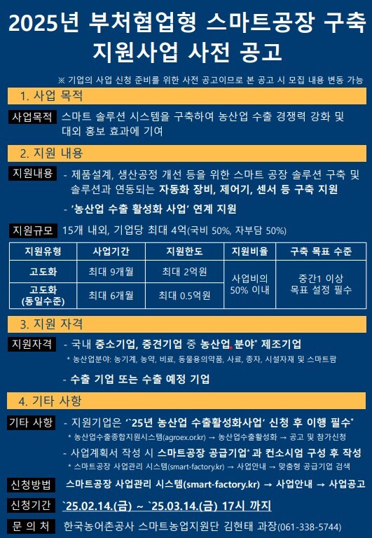 2025년 부처협업형 농산업 스마트공장 구축지원사업 모집 공고 포스터