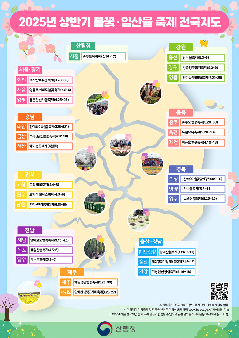 2025년 상반기 봄꽃, 임산물 축제 전국지도