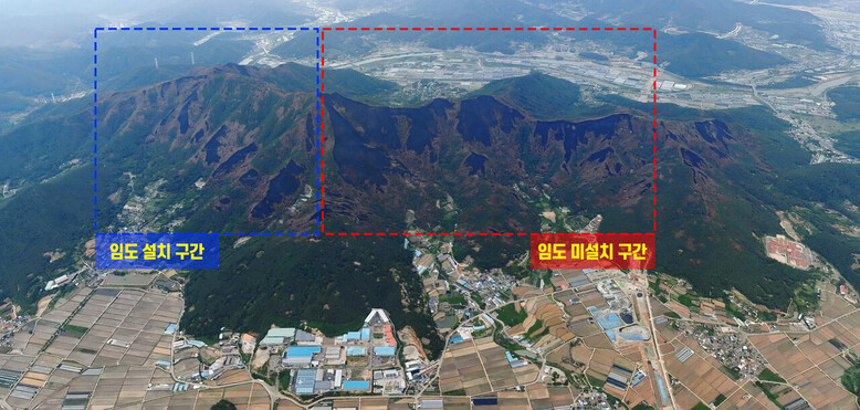 2022년 밀양 산불 임도 설치 지역 및 미설치 지역 비교