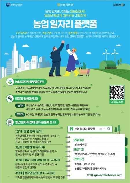 농식품부, 알바몬 통해 농업 일자리 정보 제공
