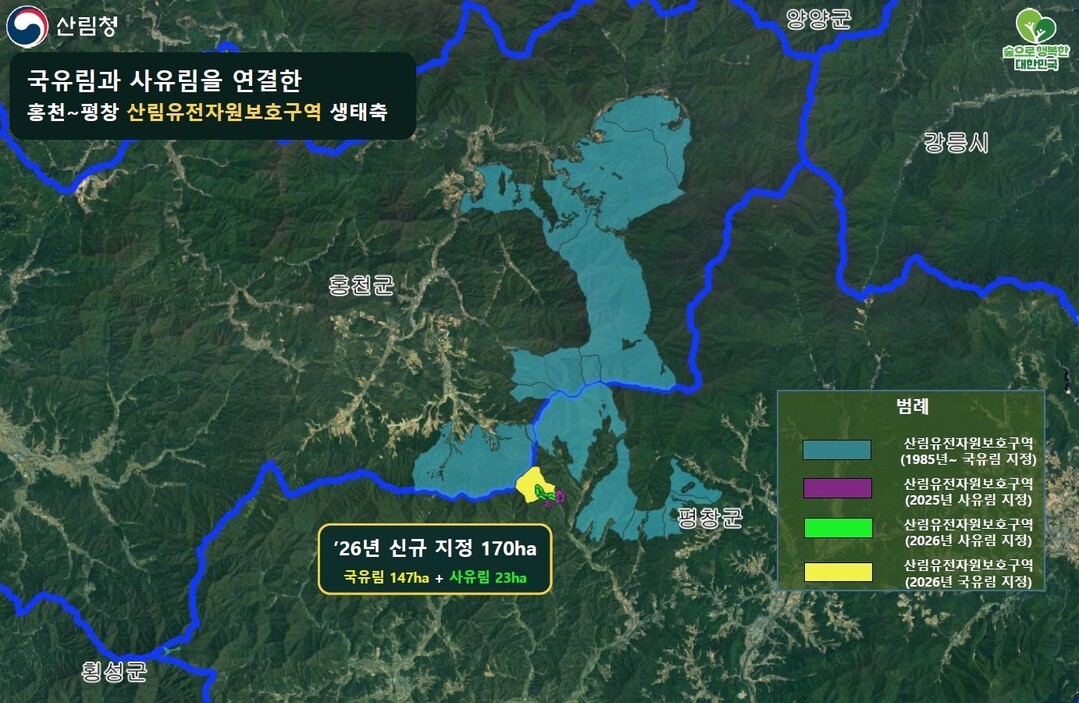 산림청, 숲과 숲을 잇다, 평창~홍천 9,300ha 산림유전자원보호구역 생태축 연결